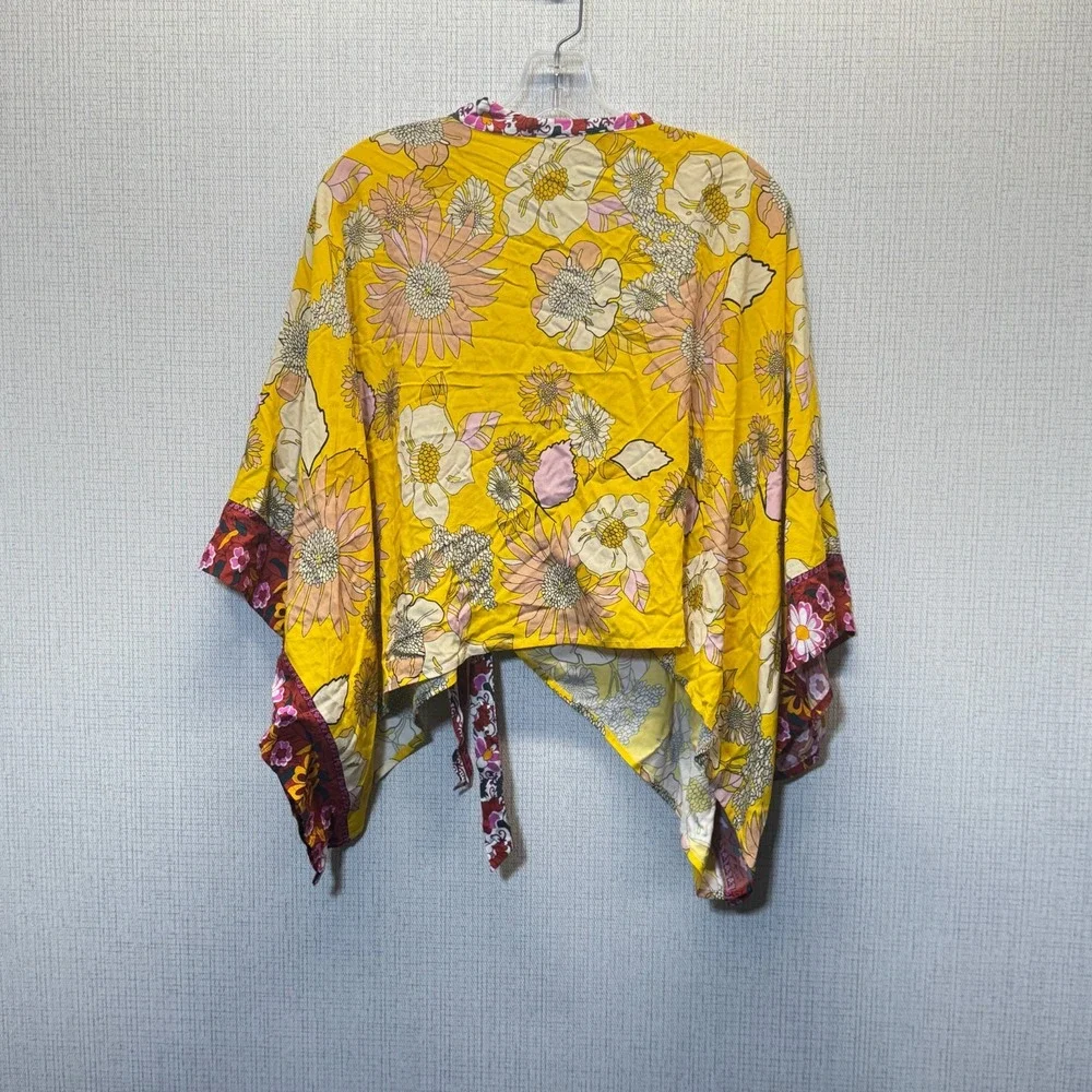 Anthropologie Khai Kimono Wrap Top Womens Yellow Floral Boho Festival 70s Retro - Picture 2 of 6